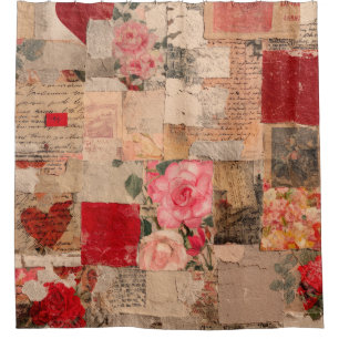Rideaux De Douche Collage Romantique Vintage Rose (5)