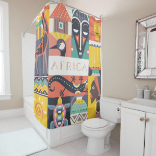 Rideaux De Douche Collage symbolique africain d'art