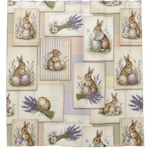 Rideaux De Douche Collage vintage du lapin de Pâques
