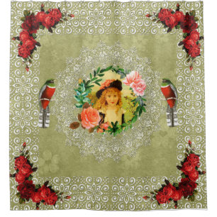 Rideaux De Douche Collage vintage Retro avec dentelle et fleurs