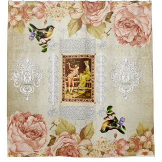 Rideaux De Douche Collage vintage Retro avec dentelle et fleurs