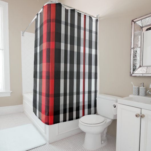 Rideaux De Douche Collection Abstraite Red Black Plaid (En situation)