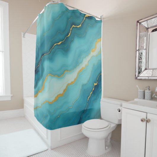 Rideaux De Douche Collection de marbre bleu turquoise moderne (En situation)