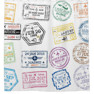 Rideaux De Douche Collection de timbres de passeport isolés sur blan