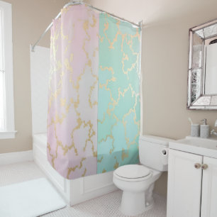 Rideaux De Douche Collection Luxe Tendance Rose Pâle Menthe Douce Or