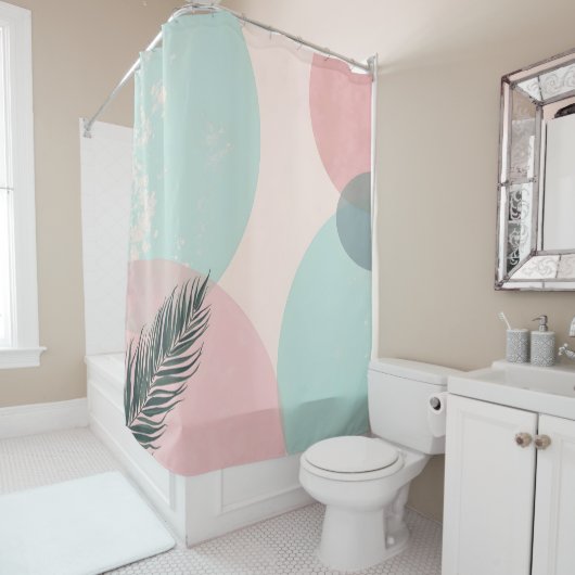 Rideaux De Douche Collection Moderne Abstraite Rose Pâle Menthe (En situation)