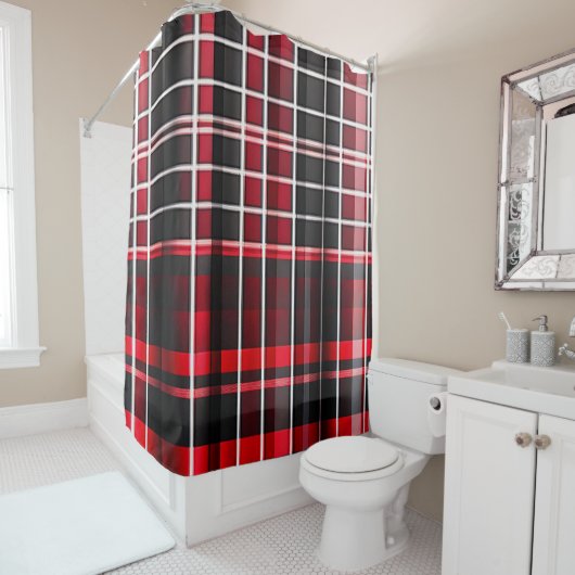 Rideaux De Douche Collection populaire Abstraite rouge noir plaid (En situation)