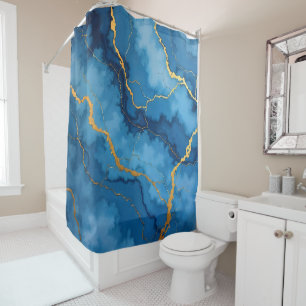 Rideaux De Douche Collection tendance en marbre bleu azur or