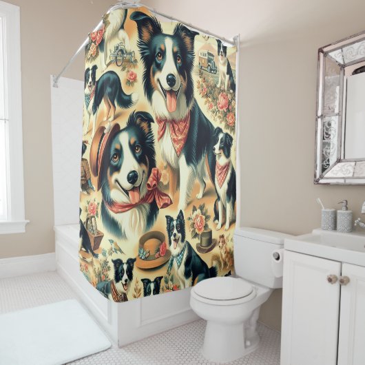 Rideaux De Douche Collie frontière mignonne sans joint (En situation)