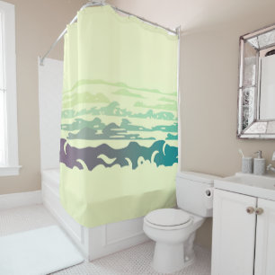 Rideaux De Douche Collines au-dessus du paysage des nuages - vert-ja