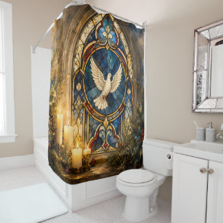 Rideaux De Douche Colombe de Noël en vitrail