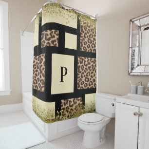 Rideaux De Douche Color Block Cream Ivory Black & Leopard Cheetah