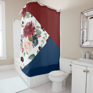 Rideaux De Douche Colorblock Boho Bloom Bourgogne et Motif de mari