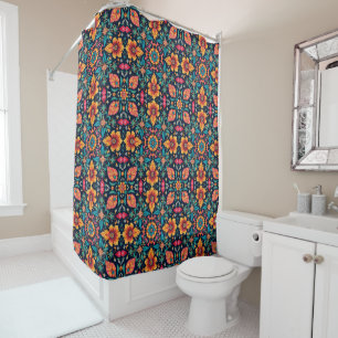 Rideaux De Douche Coloré Boho Floral Pattern Élégant Symétrie