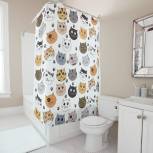 Rideaux De Douche Coloré Cute Funny Chats & Motif Paw