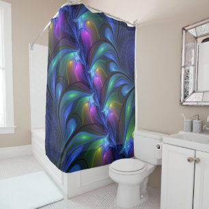 Rideaux De Douche Coloré Lumineux Abstrait Bleu rose Vert Fractal