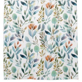 Rideaux De Douche Coloré Rustique Eucalyptus Feuilles d'aquarelle