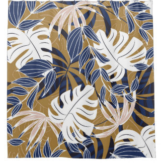 Rideaux De Douche Coloré Tropical Feuille Orange Arrière - plan