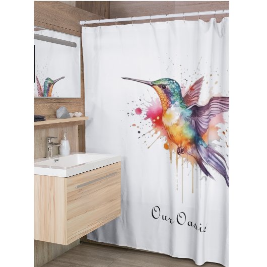 Rideaux De Douche Colorful Flight, watercolor hummingbird custom