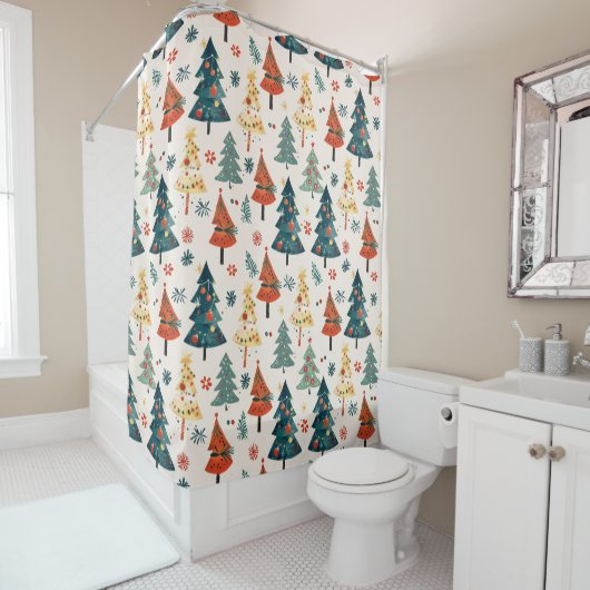 Rideaux De Douche Colourful Christmas Pine Trees Seamless Pattern (En situation)