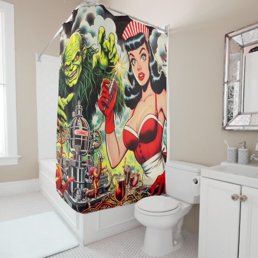 Rideaux De Douche Comics d'horreur vintage (En situation)
