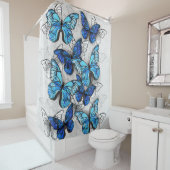 Rideaux De Douche Composition des papillons blancs et bleus (En situation)