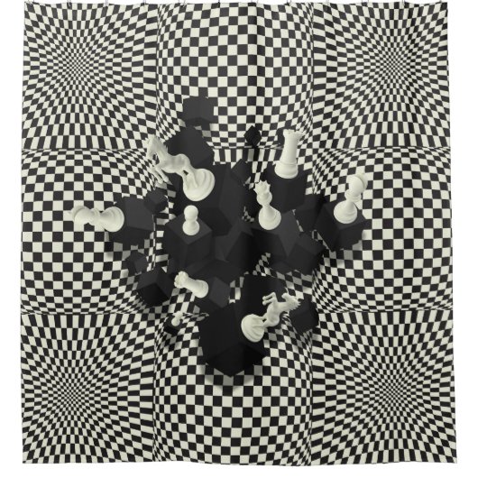 Rideaux De Douche Composition en pièces d'échecs d'échiquier et 3D (Devant)