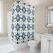 Rideaux De Douche Conception Abstraite Géométrique en Bleu et Blanc (En situation)