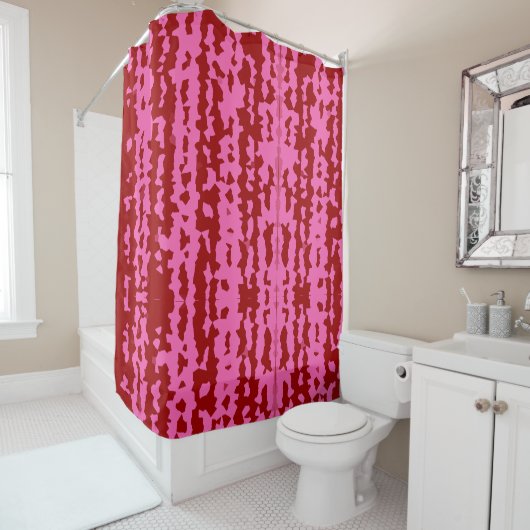 Rideaux De Douche Conception Abstraite Irrégulière Rose Marron Rouge (En situation)