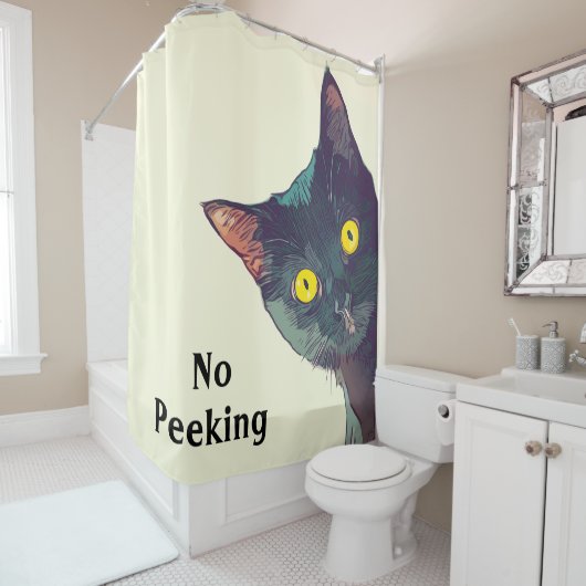 Rideaux De Douche Conception de chat Cute Peeeking (En situation)