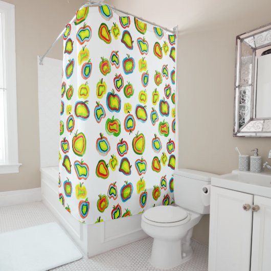 Rideaux De Douche Conception de fruit d'aquarelle pomme funky (En situation)