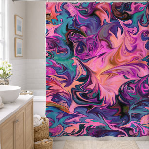 Rideaux De Douche Conception de marbre rose violet bleu abstrait