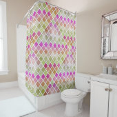 Rideaux De Douche Conception de mosaïque rose vert orange (En situation)