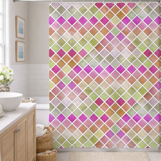 Rideaux De Douche Conception de mosaïque rose vert orange