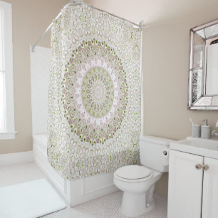 Rideaux De Douche Conception de motif de mandala floral rose et vert