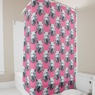Rideaux De Douche Conception de motif de tête de loup blanc rose