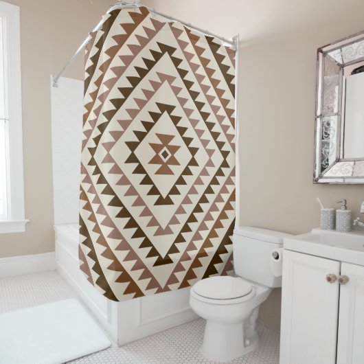 Rideaux De Douche Conception de motif diamant aztéque marron+crème (En situation)