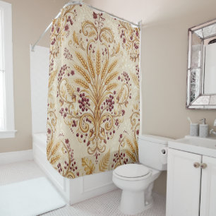 Rideaux De Douche Conception de motif floral vintage en damas doré