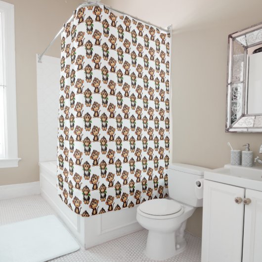 Rideaux De Douche Conception de motif singe blanc (En situation)