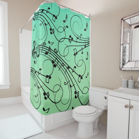 Rideaux De Douche Conception de musique verte Notes Fantaisie (En situation)