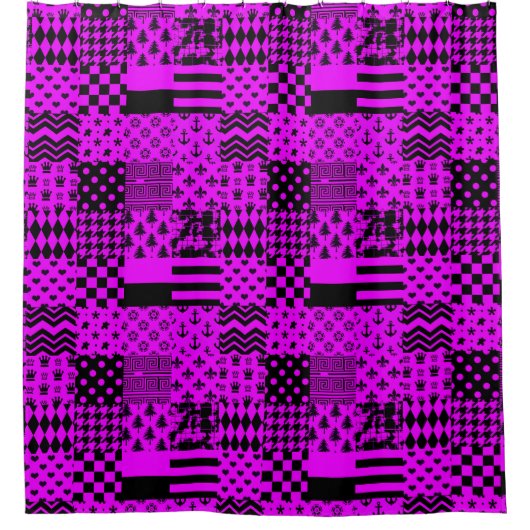 Rideaux De Douche Conception de Patchwork Motifs mélangés violet noi (Devant)