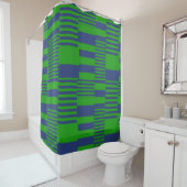 Rideaux De Douche Conception de rayures patchwork bleu vert (En situation)