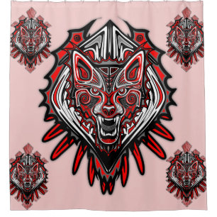 Rideaux De Douche Conception de totem tribal Haida de loup