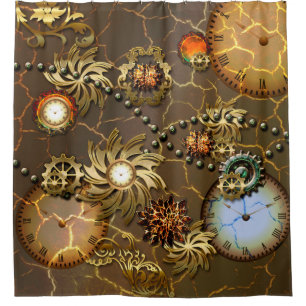 Rideaux De Douche Conception d'or de Steampunk