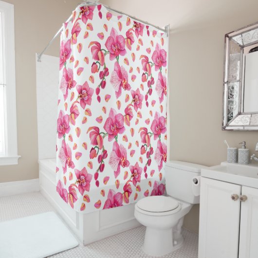 Rideaux De Douche Conception d'orchidées à l'aquarelle 2 (En situation)