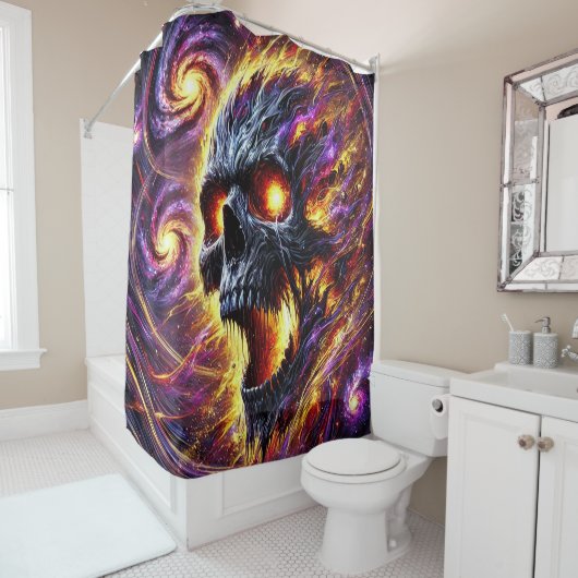 Rideaux De Douche Conception du crâne effrayant (En situation)