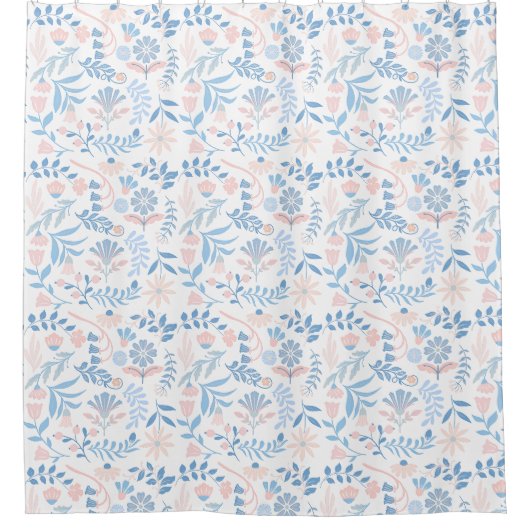 Rideaux De Douche Conception florale boho impression bloc bleu rose (Devant)