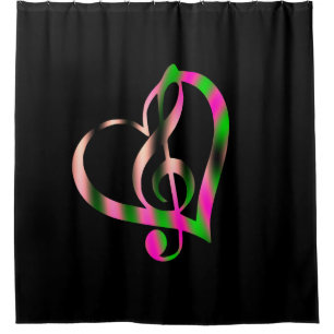 Rideaux De Douche Conception musicale rose et vert sur fond noir