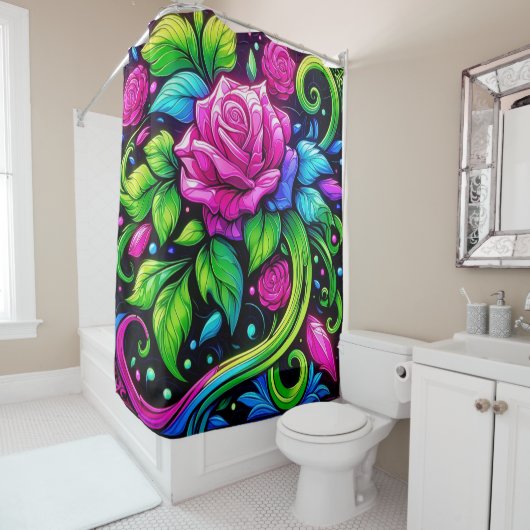 Rideaux De Douche Conception rose (En situation)