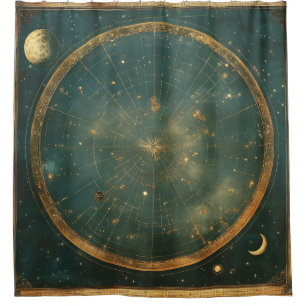 Rideaux De Douche Conception vintage de la carte céleste lunaire (2)